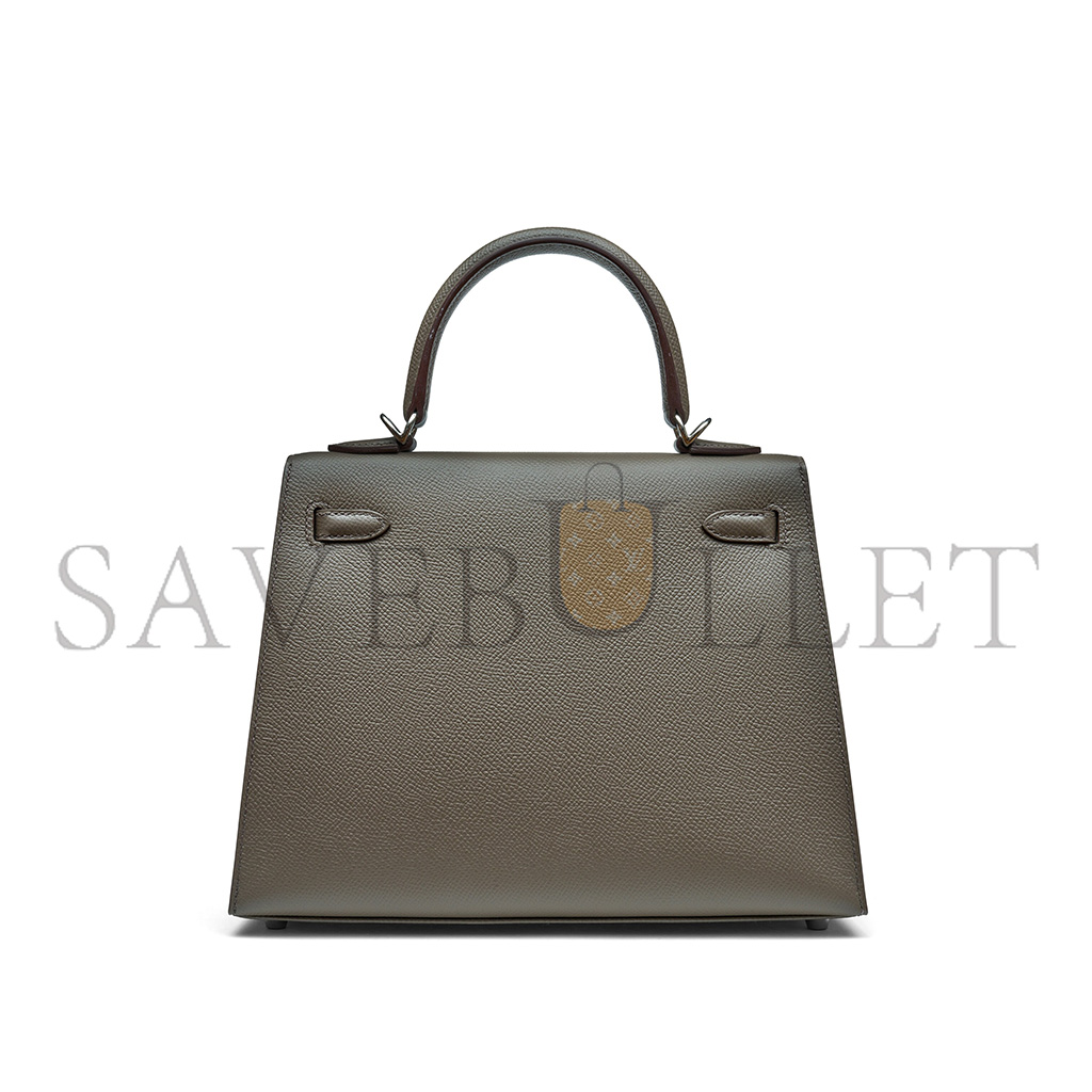 HERMÈS GRIS TOURTERELLE EPSOM KELLY 25 SELLIER PALLADIUM HARDWARE (25*17*7cm) 